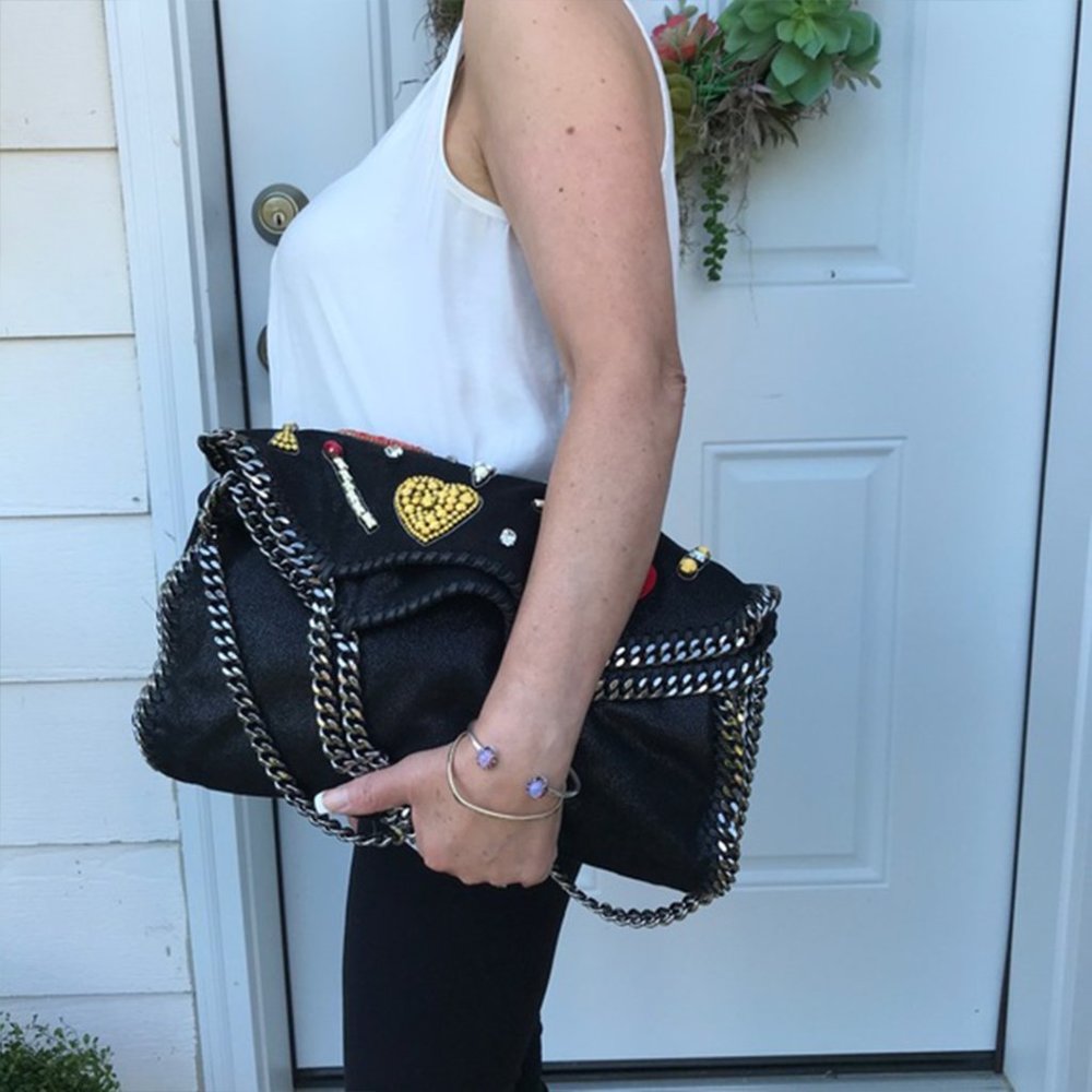 Stella Mccartney Falabella Heart Suede Embellished Tote Handbag Black Bag NEW - Picture 6 of 14